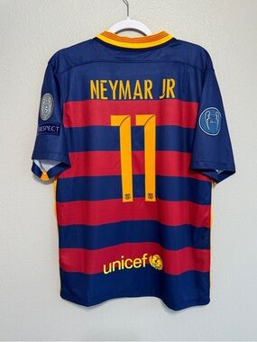 Barcelona 2015/2016 Neymar UCL home red and blue jersey